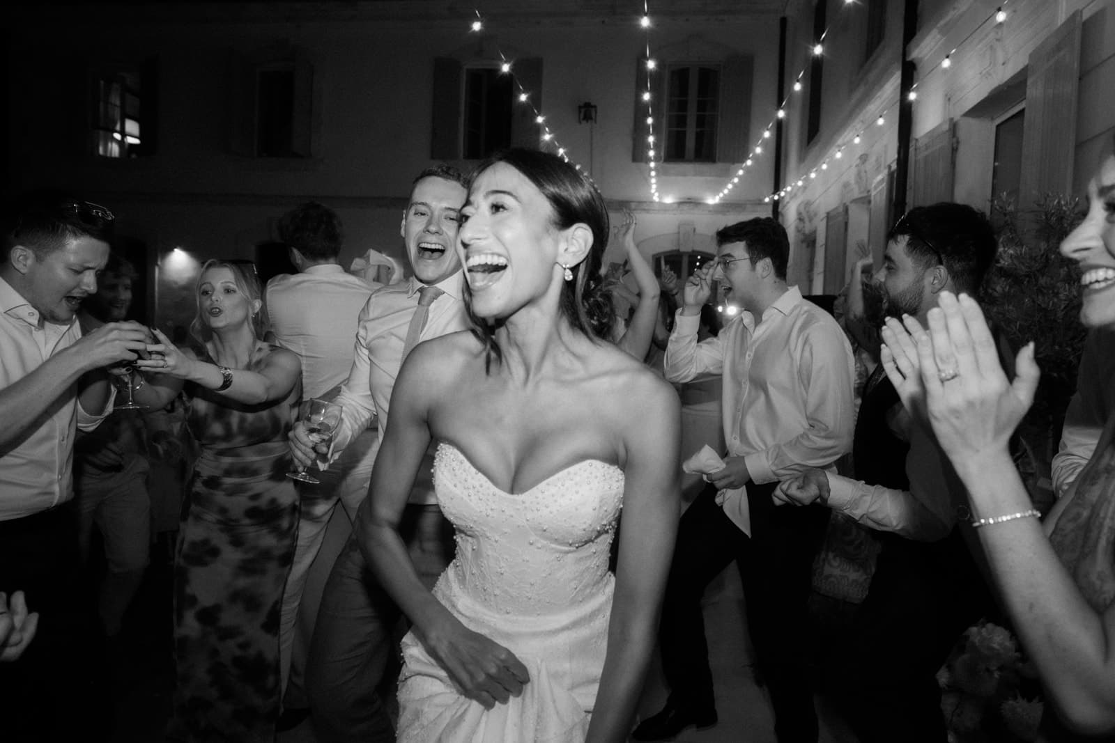 Wedding first dance on chateau terrace